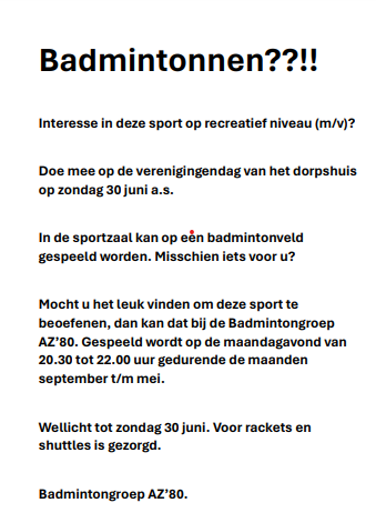 badminton oproep klep52 20